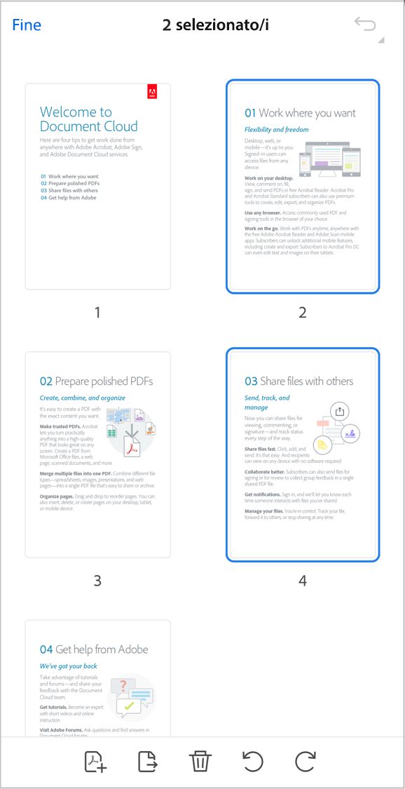 Organizza le pagine in un PDF utilizzando l’app Acrobat per iOS.