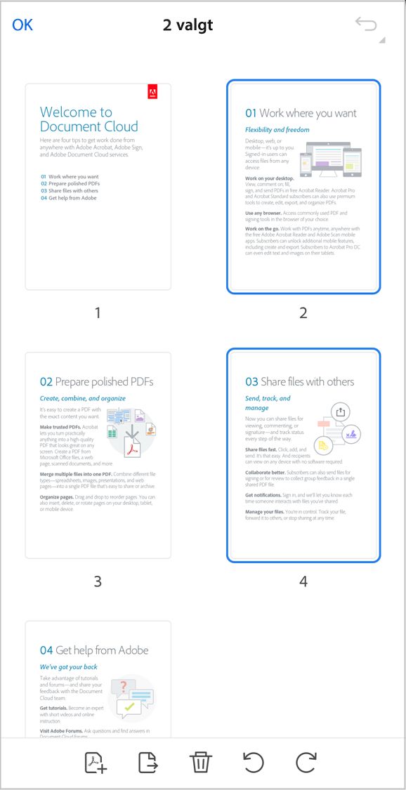Organiser sider på en PDF med Acrobat IOS-appen.