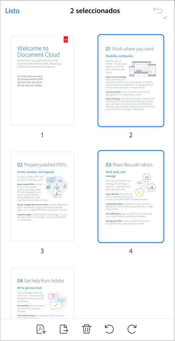 Organice las páginas de un PDF con la aplicación Acrobat iOS.