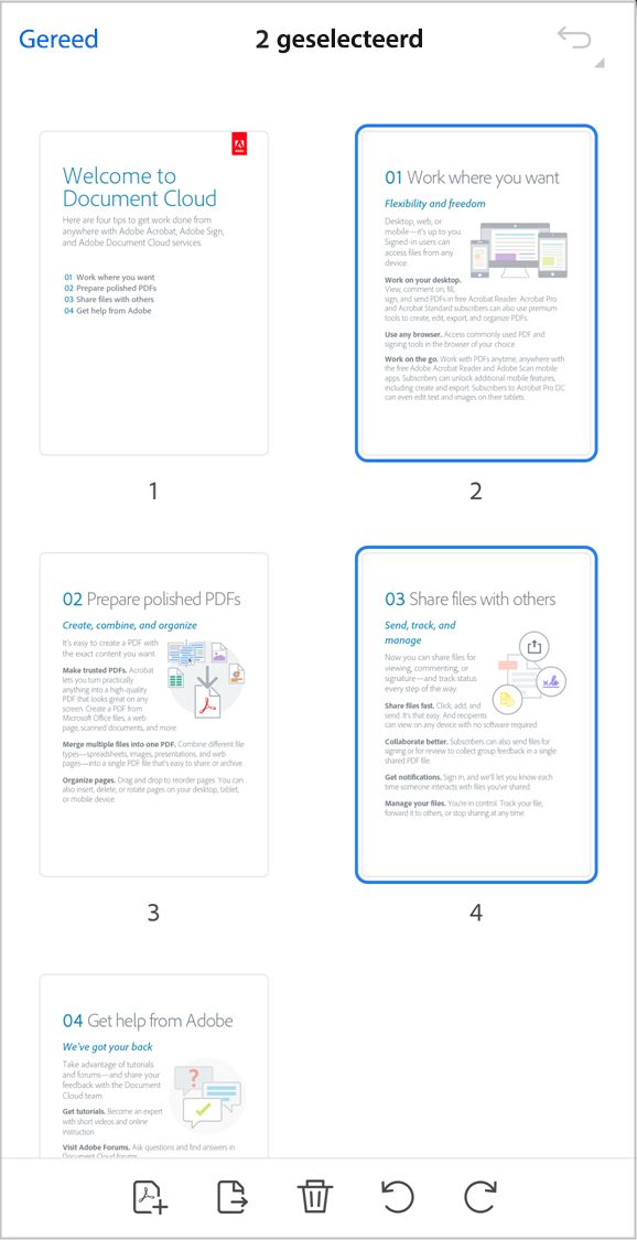 Pagina's in een PDF indelen met behulp van de Acrobat iOS-app.