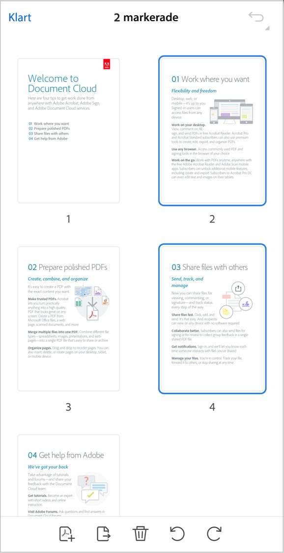 Ordna sidor i en PDF-fil med programmet Acrobat iOS.