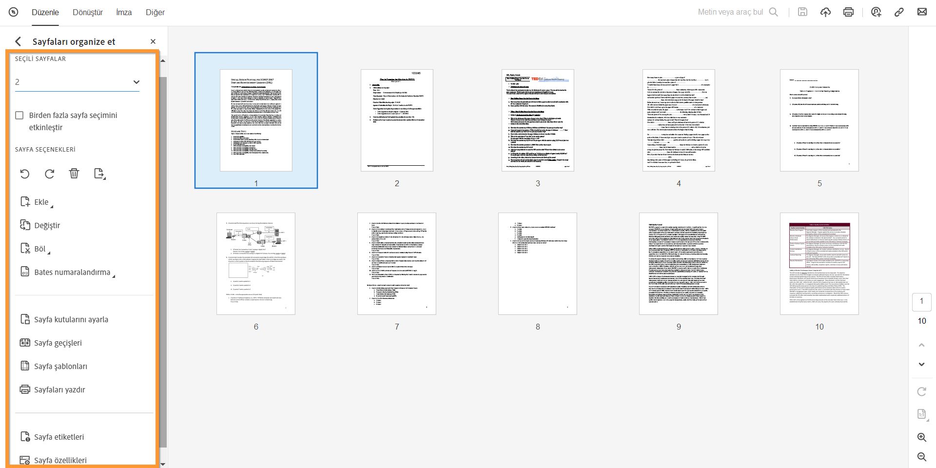 Sayfaları Organize Et