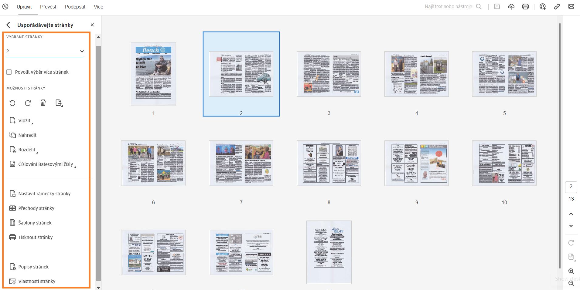 Uspořádání stránek