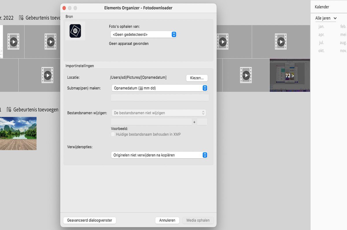 Het dialoogvenster Photo Downloader.