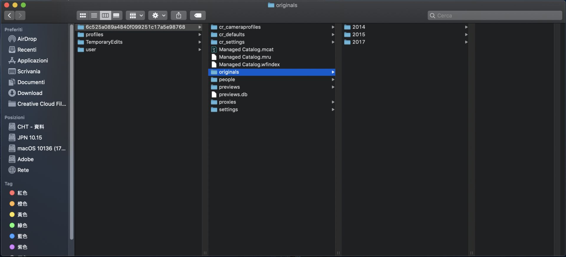 posizione della cartella degli originali su macOS