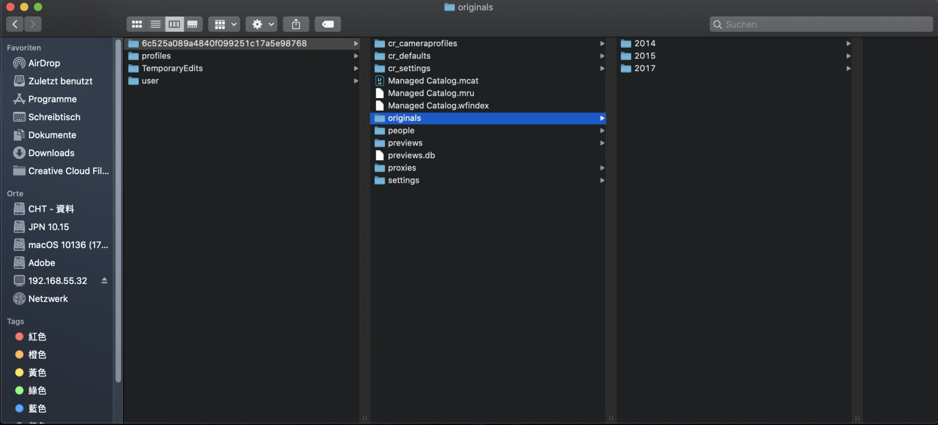 Speicherort des Originalordners unter Mac OS