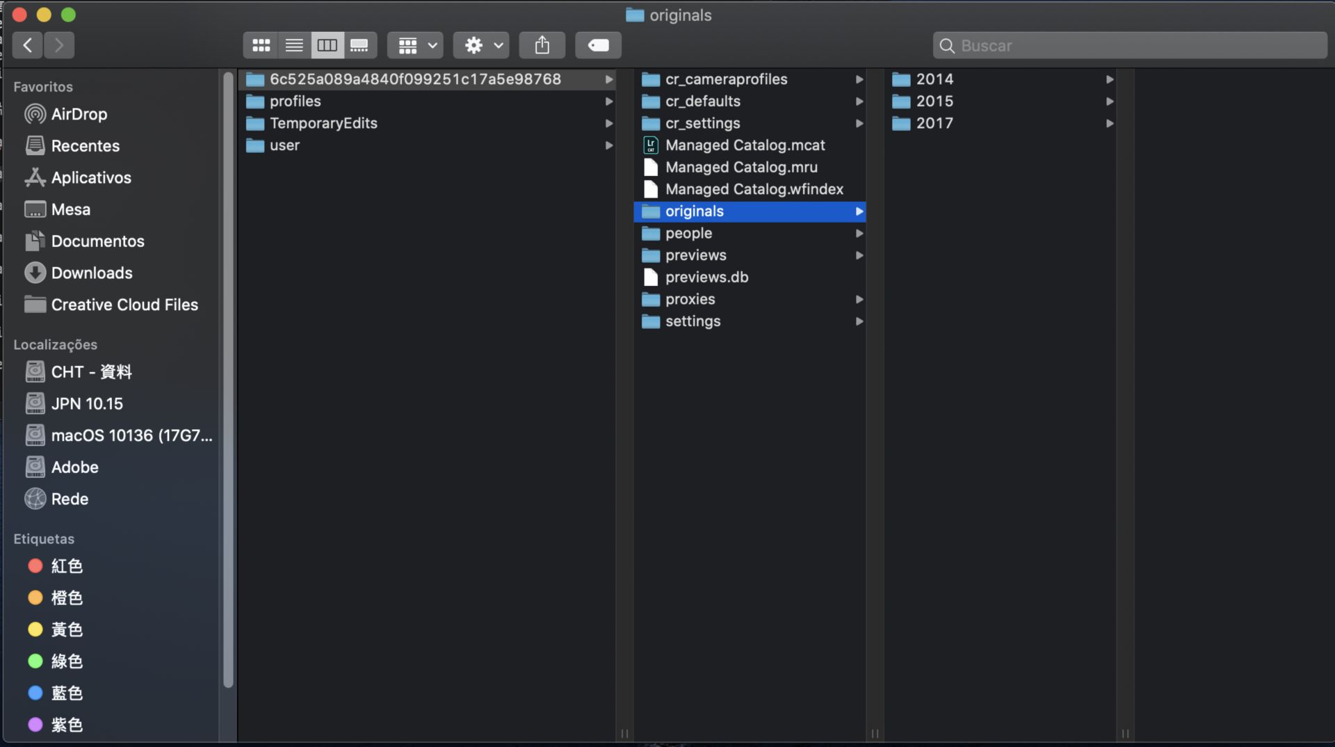 Localização da pasta de arquivos originais no macOS