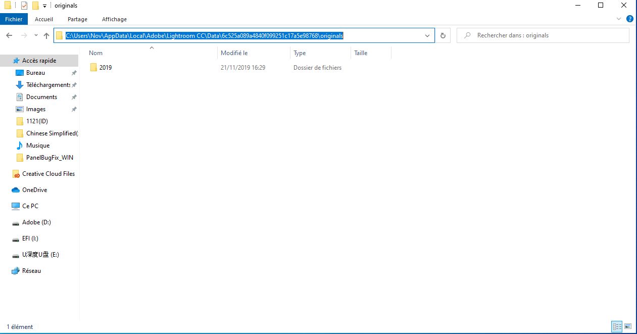 emplacement du fichier d’originaux sous Windows 