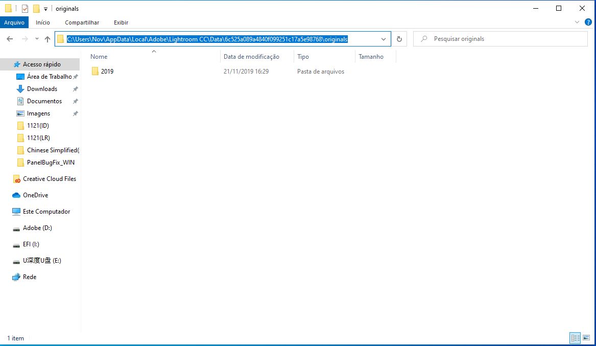 Localização da pasta de arquivos originais no Windows 