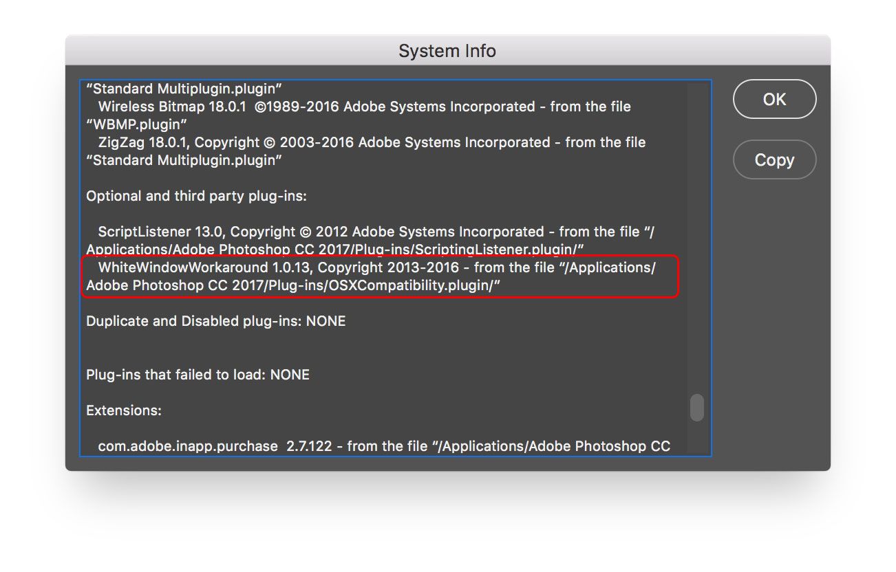 Photoshop Recherchez le nom du module externe, WhiteWindowWorkaround.plugin