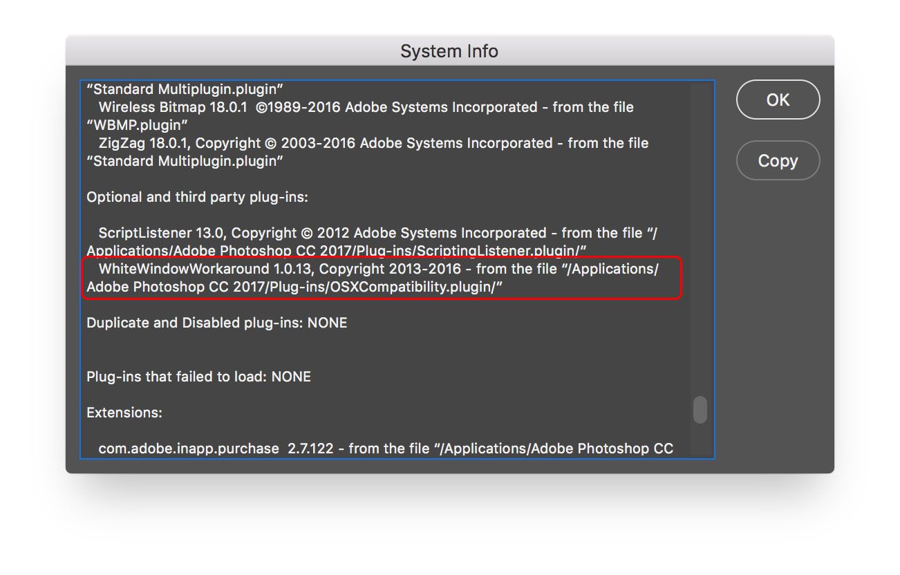 Photoshop Sök efter plugin-programmet namn, WhiteWindowWorkaround.plugin