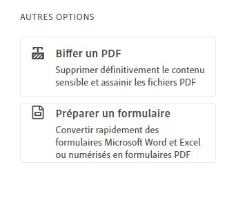 Autres options : Biffer un PDF, Préparer un formulaire