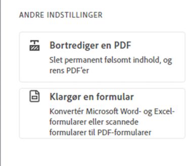 Andre indstillinger – bortrediger en PDF, klargør en formular