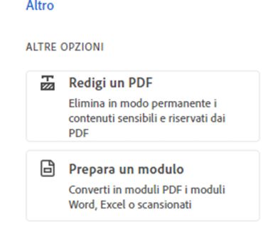 Altre opzioni: Redigi un PDF, Prepara un modulo