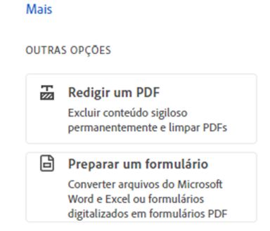 Outras opções - Redigir um PDF, Preparar um formulário