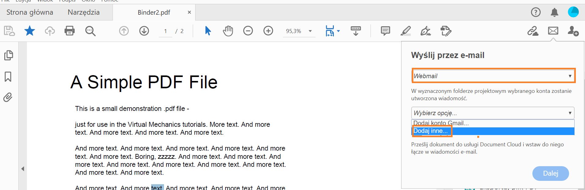Dodawanie innej poczty elektronicznej