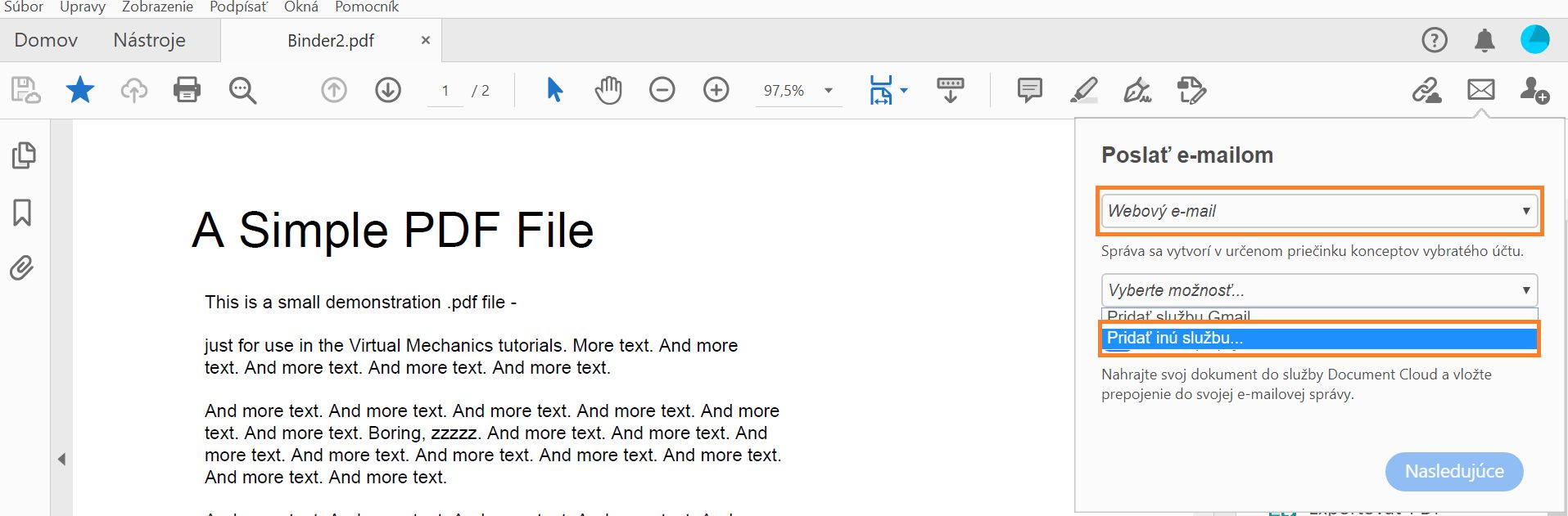 Pridanie ďalšej webovej e-mailovej služby