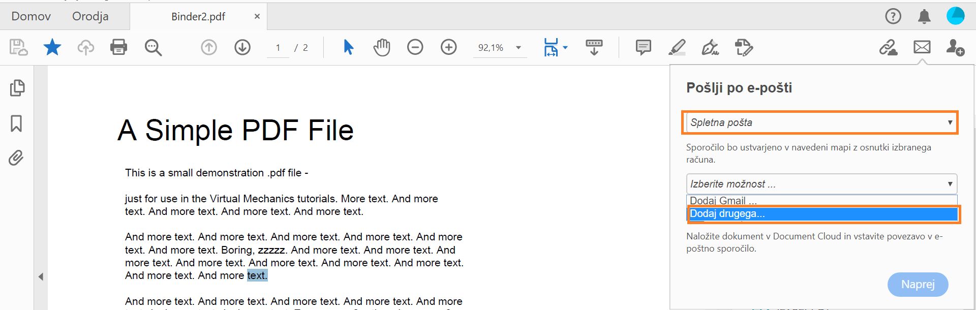 Dodajte drugo spletno pošto