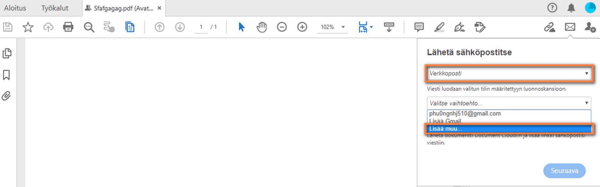 Lisää toinen verkkoposti