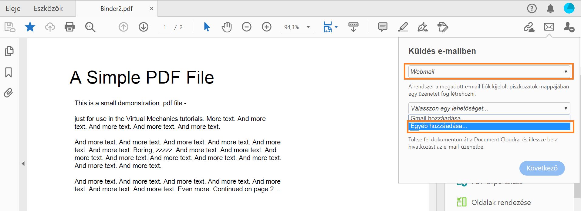 Egyéb webes e-mail hozzáadása