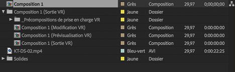 Compositions Montage1 et Sortie dans le panneau Projet