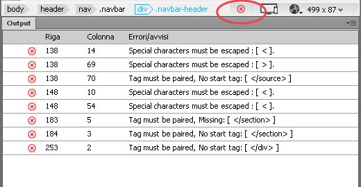 Il pannello Output con i risultati di linting