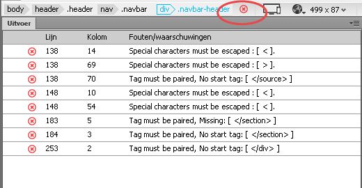Het deelvenster Uitvoer met lintingresultaten
