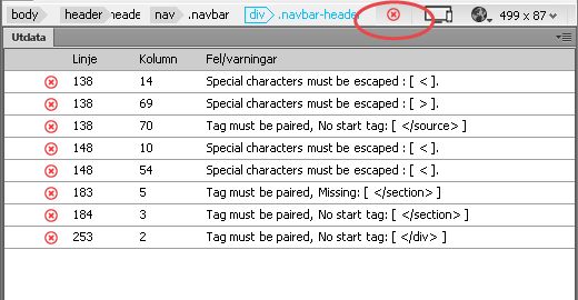 Utdatapanelen med lintingresultat