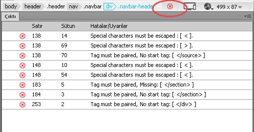 Linting sonuçlarının yer aldığı Çıktı paneli