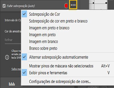 Selecionar a partir de um intervalo de opções predefinidas de sobreposição de máscara