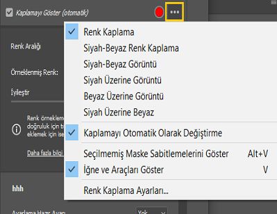 Maske kaplama hazır ayarı seçenekleri arasından seçim yapma