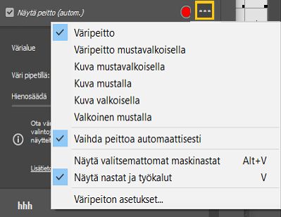 Valitse haluamasi vaihtoehdot maskipeiton esimäärityksistä