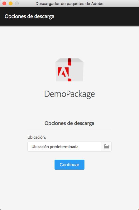 Opciones de descargar de paquete