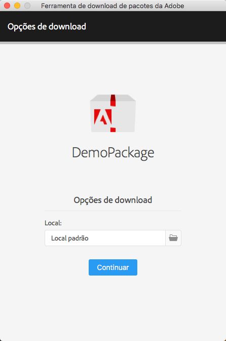 Opções de download do pacote