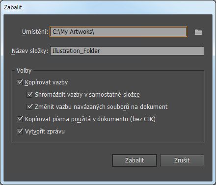 Dialogové okno Sbalit