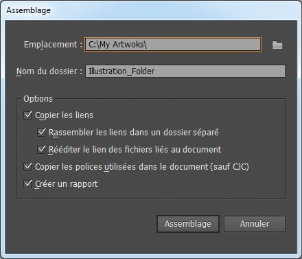 Boîte de dialogue Assemblage