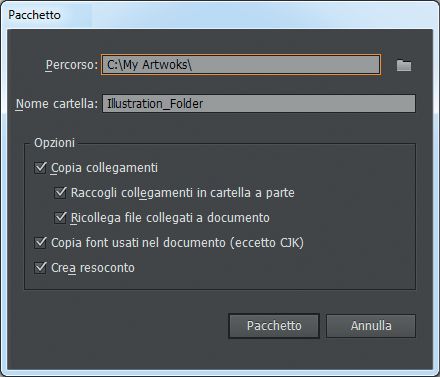 Finestra di dialogo Pacchetto