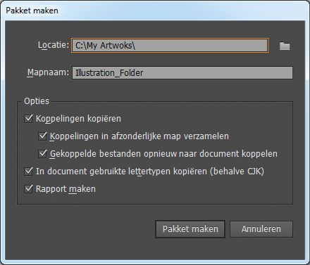 Dialoogvenster Pakket maken