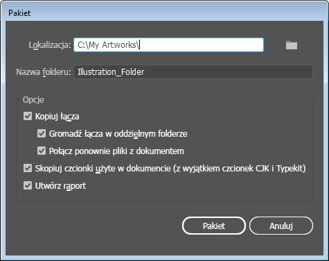 Okno dialogowe tworzenia pakietu