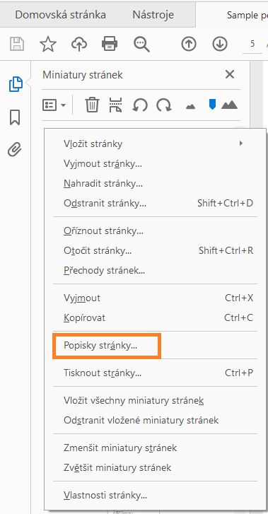 Zvolte popisky stránek