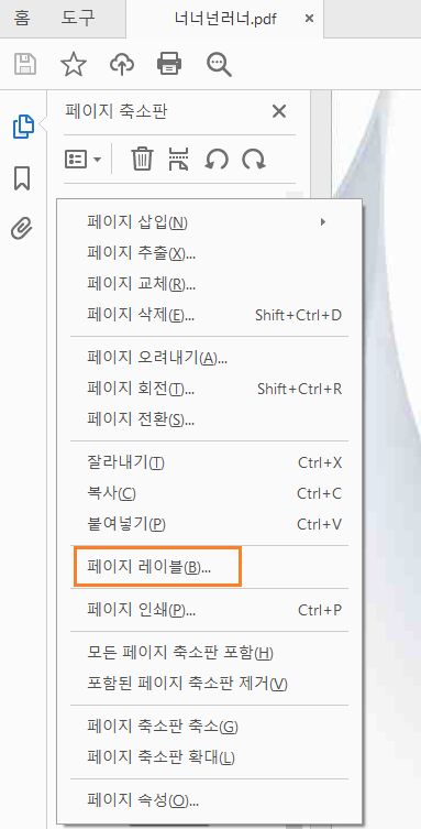 페이지 레이블 선택