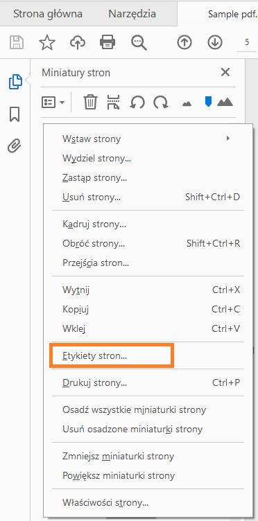 Wybierz Etykiety strony
