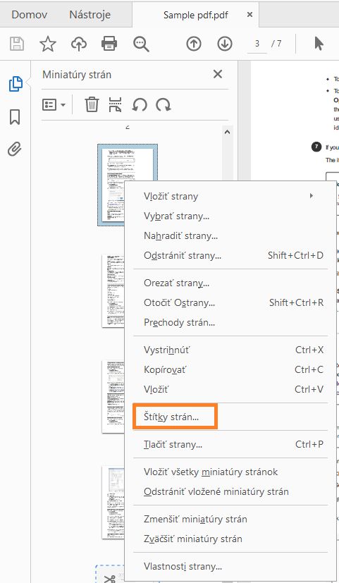 Vyberte Označenia strán