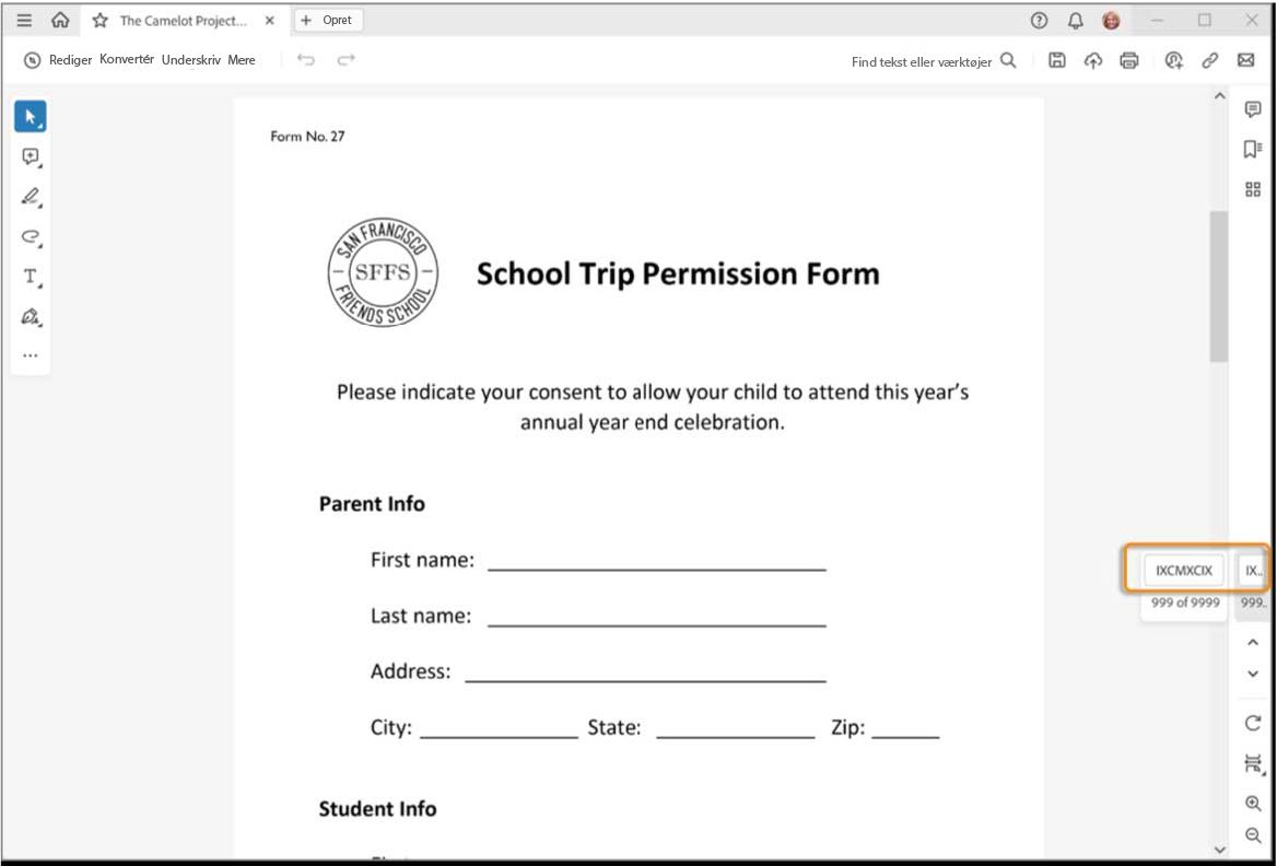 Sideetiketter i højre rude