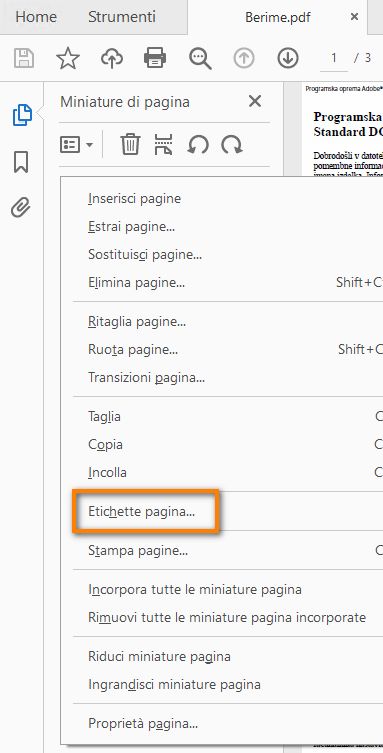 Scegliere le etichette di pagina
