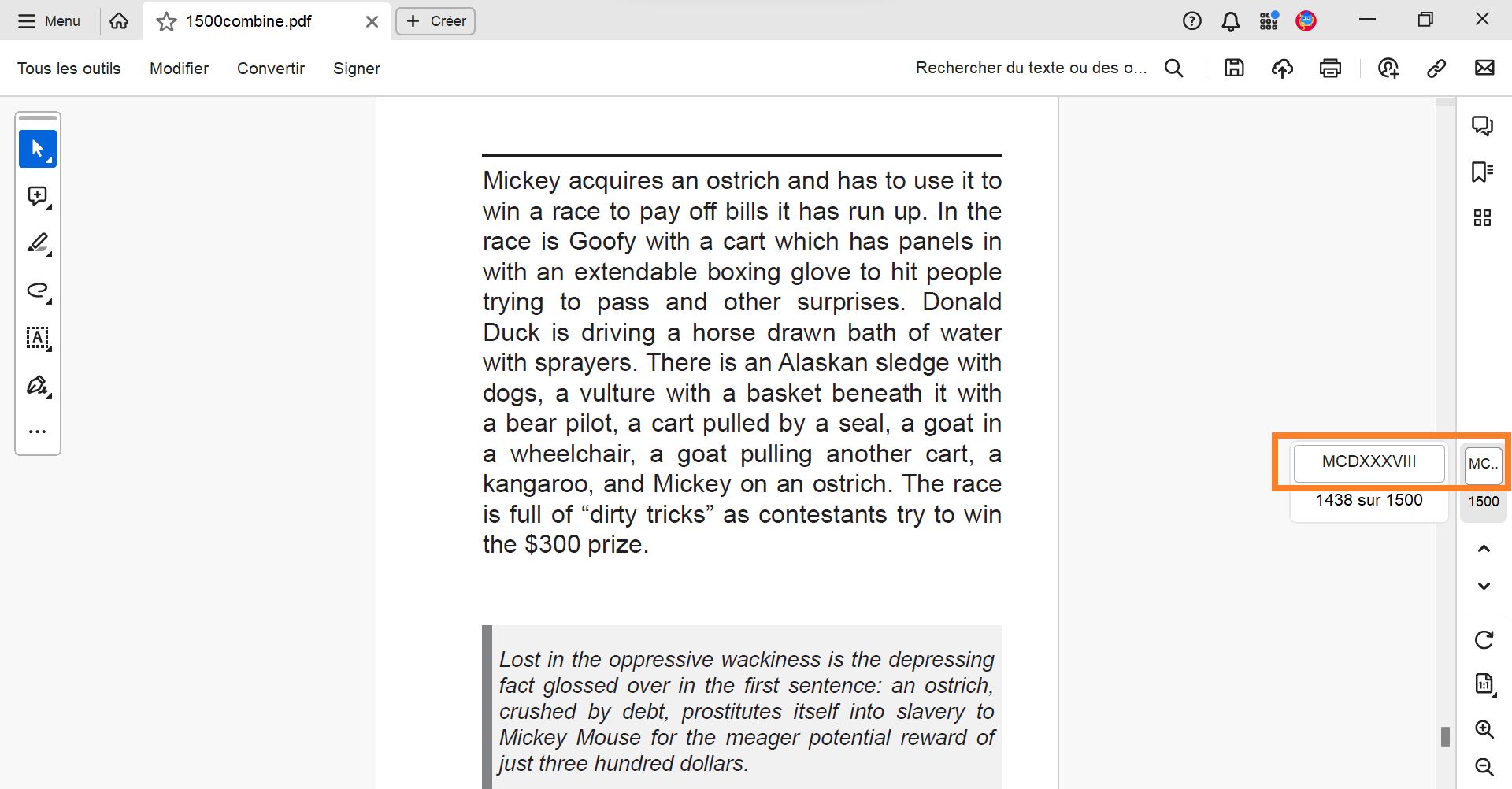 Intitulés de page dans le volet de droite