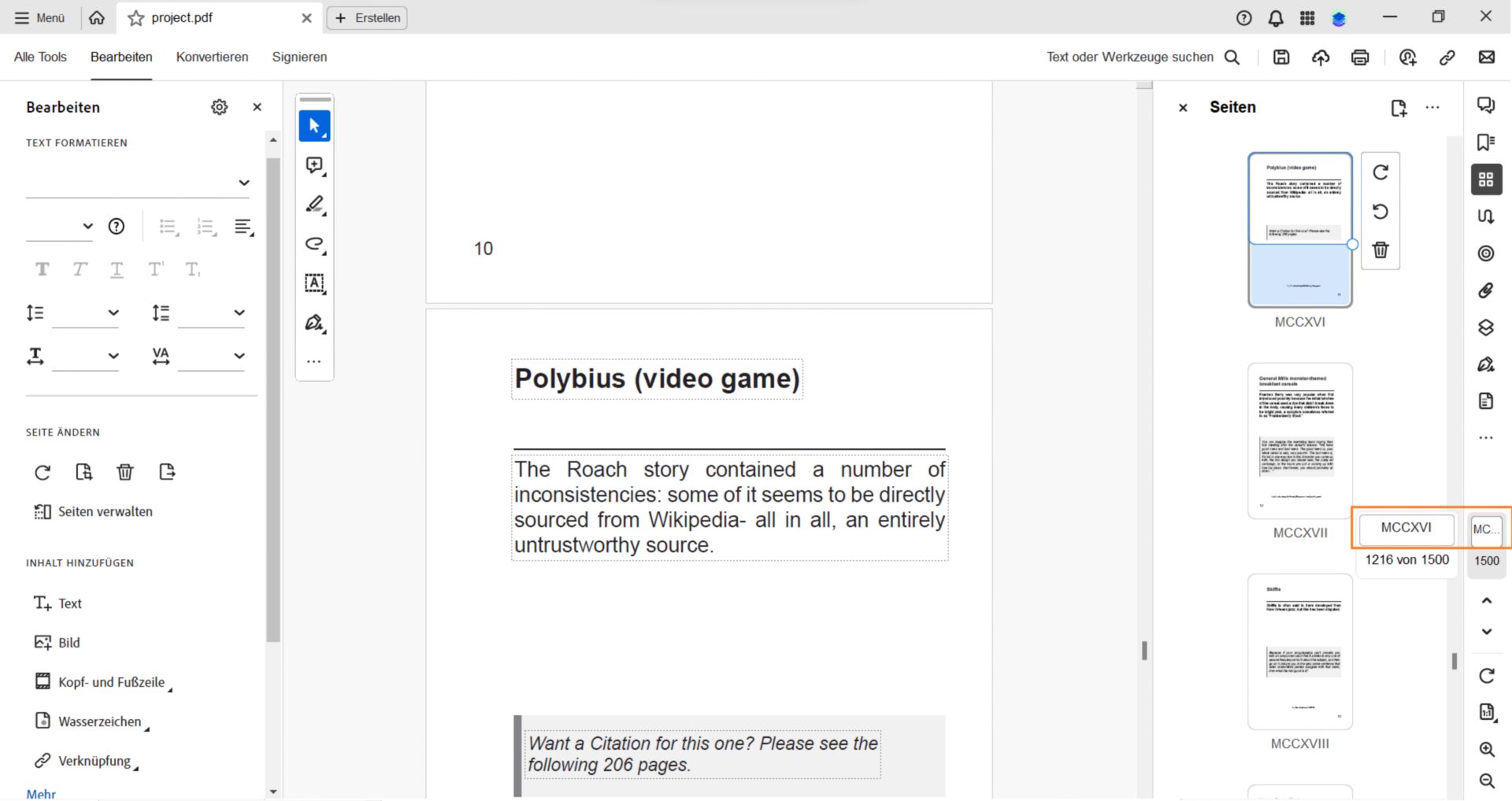 Seitenbeschriftungen im rechten Bereich