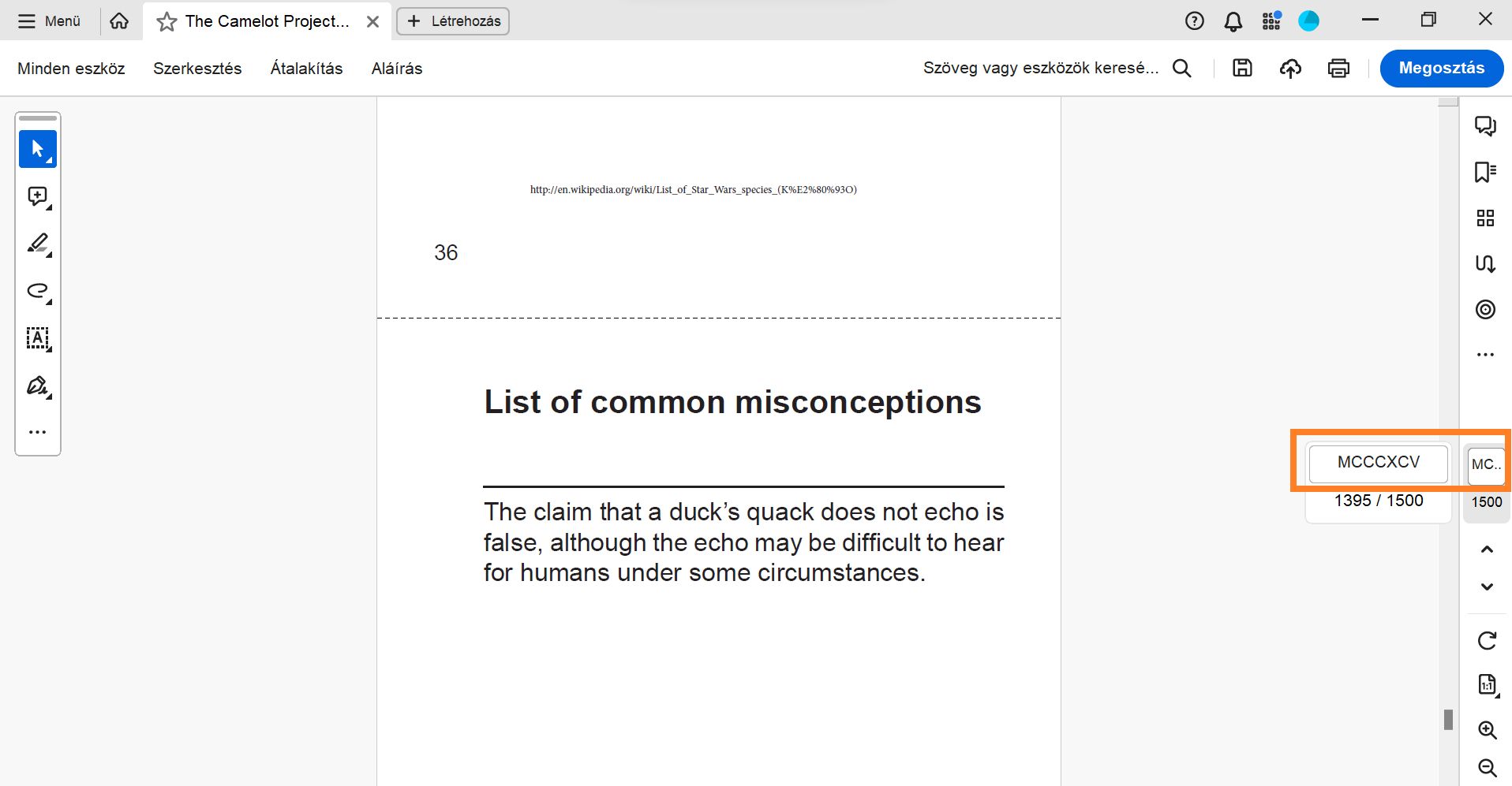 Oldalcímkék a jobb oldali ablaktáblán