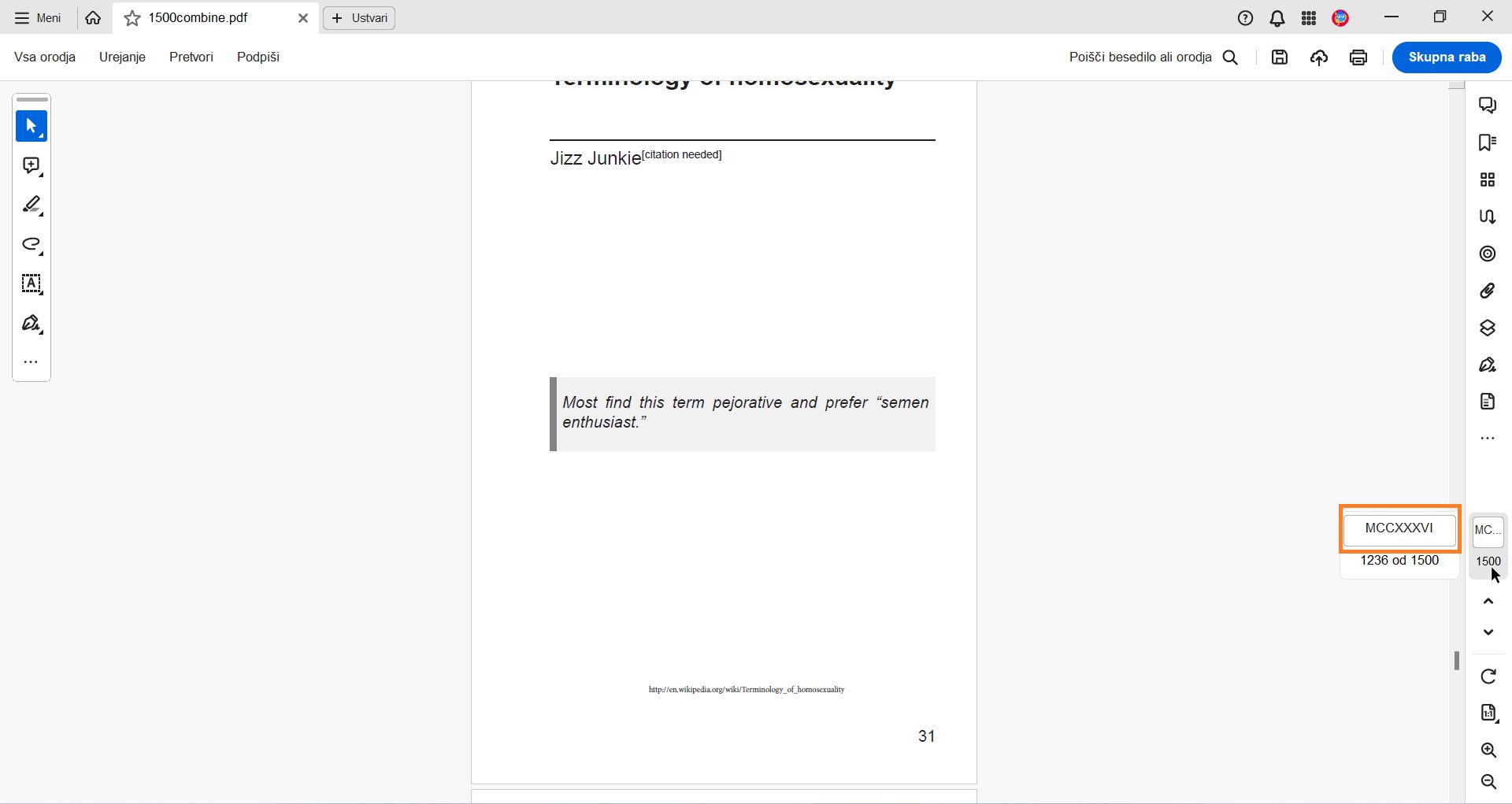 Oznake strani v desnem podoknu