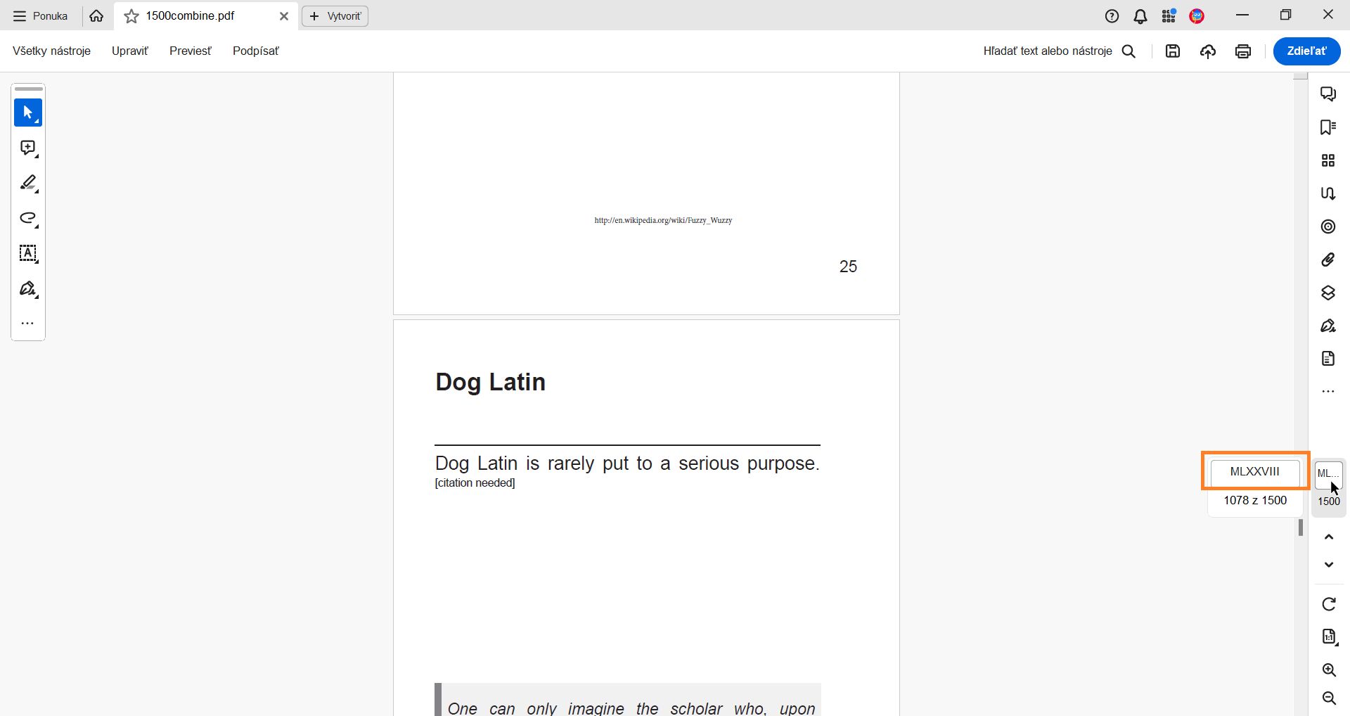 Štítky strany na pravom paneli